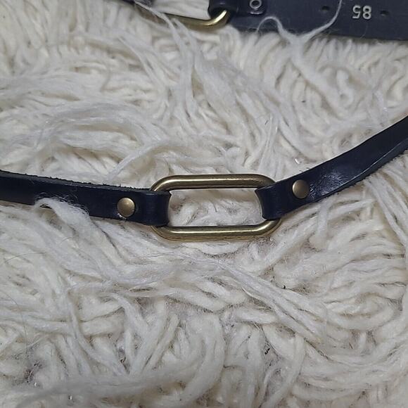 Amsterdam Heritage Black Leather Gold Metal Link Belt Women's Sz 85 Small - Picture 5 of 7